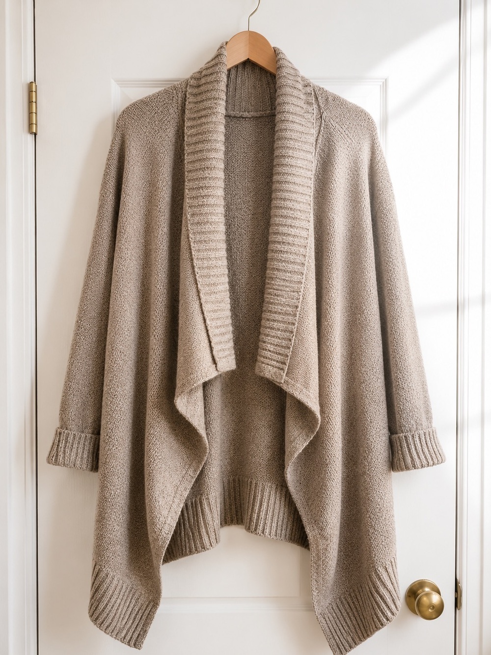 CABI Cozy Taupe Open-Front Shawl Cardigan Sweater